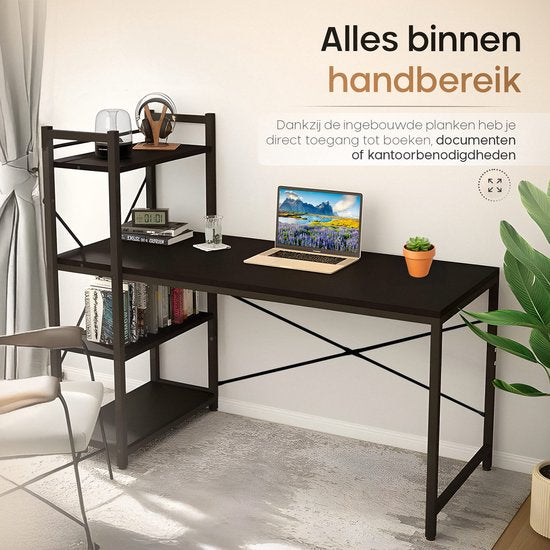 O'DADDY® Bureau avec pieds réglables - Table de bureau - Table d'ordinateur - Bureau de jeu - Petit bureau de jeu - Meuble de bureau - 120 x 60 cm - Porte-livres - Bureau d'ordinateur - Noir