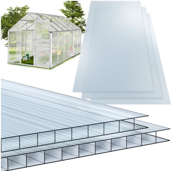 tectake® - Lot de 10 plaques en polycarbonate - Plaques à double paroi robustes, translucides et résistantes aux UV - 121 x 60,5 cm - 7,32m² au total - Transparent - Plaque de serre - Epaisseur 4 mm