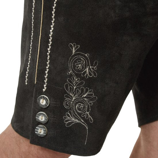 dressforfun - Authentique Lederhosen courte Jannis - Avec ceinture et bretelles - Cuir véritable - Noir - 54 - Oktoberfest Dress Man - Costume d'homme - Dress Up - Costume allemand - Robe de carnaval - Gilet de costume - Pantalon traditionnel en cuir