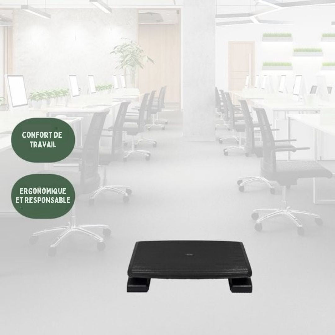 Repose-pieds ergonomique pour bureau - BRASQ - Accessoires de bureau - Réglable - Antidérapant - Noir