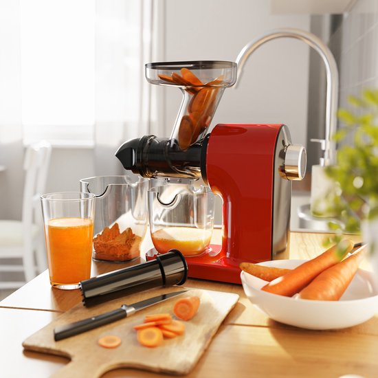 KitchenBrothers Slowjuicer - Compact - Presse-agrumes - Presse-légumes et fruits - 45 mm - 500 ml - Rouge
