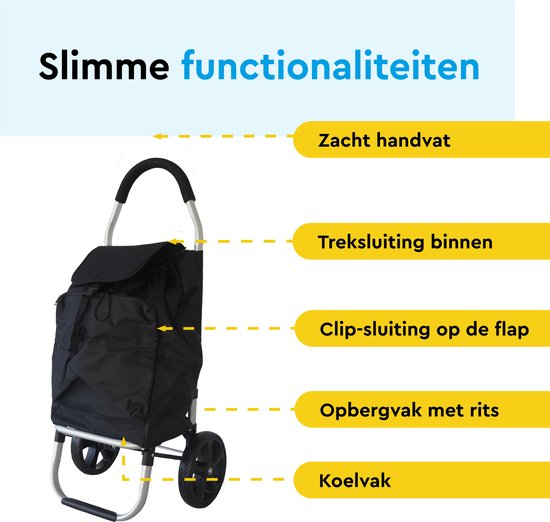 BRASQ Caddie - 45 Litres - Caddie avec compartiment réfrigérant - Pliable - Résistant aux intempéries - jusqu'à 35KG - Structure en aluminium