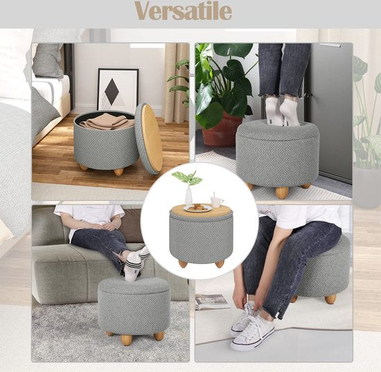 Rootz Hocker - Tabouret - Tabouret - Siège de rangement - Banc - Tabouret - Meuble - Gris clair - Ø39x33 cm