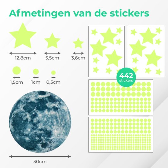 Nuvance - Étoiles et lune phosphorescentes - 442 pièces - Stickers muraux chambre d'enfant
