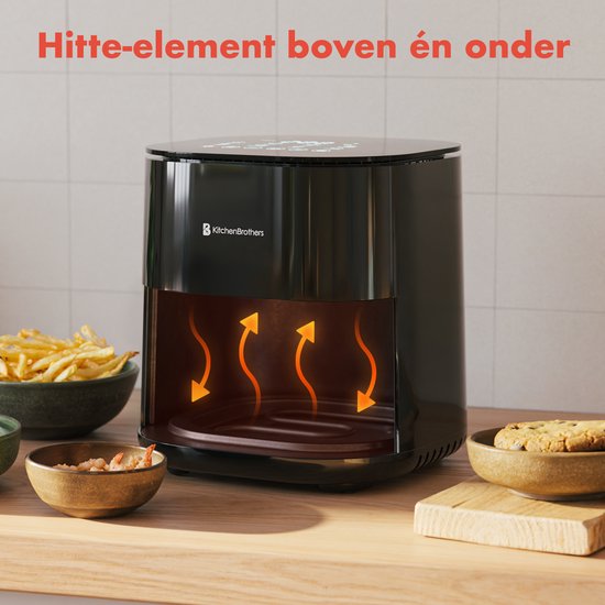 KitchenBrothers Airfryer XL - 5L - 2000W - Friteuse à air chaud - Double chauffage - 80ºC à 200ºC - 8 programmes de cuisson - Noir