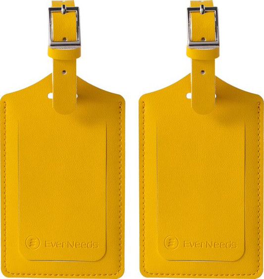 Etiquettes de bagage pour valises - EverNeeds - Cuir PU - 2 pièces - Jaune