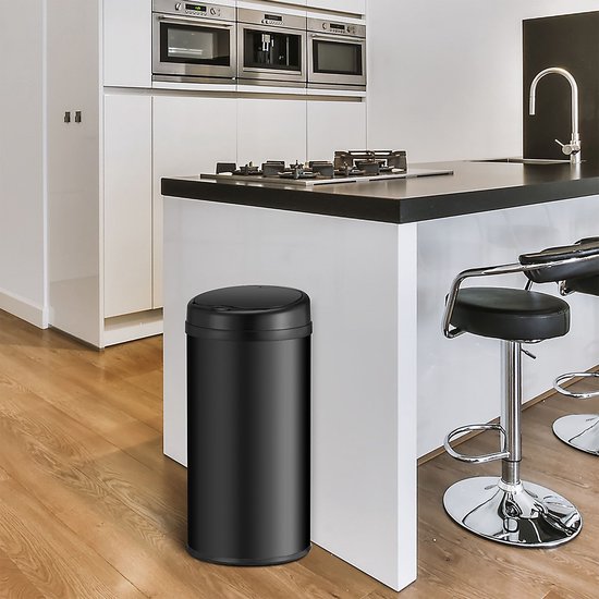 Juskys - Poubelle ronde à capteur - 40 l & Ø 31 x 68 cm - équipée d'un couvercle automatique et d'un anneau de serrage - pour une élimination hygiénique des déchets dans la cuisine - acier noir peint par poudrage