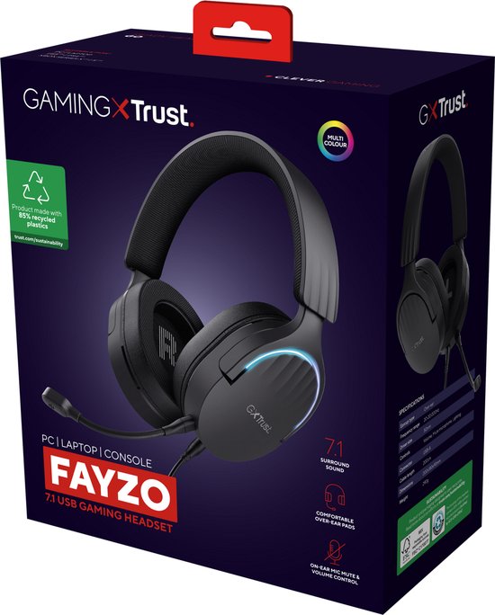 Trust GXT 490 Fayzo - Casque de jeu filaire - 7.1 Surround Sound - USB - Noir