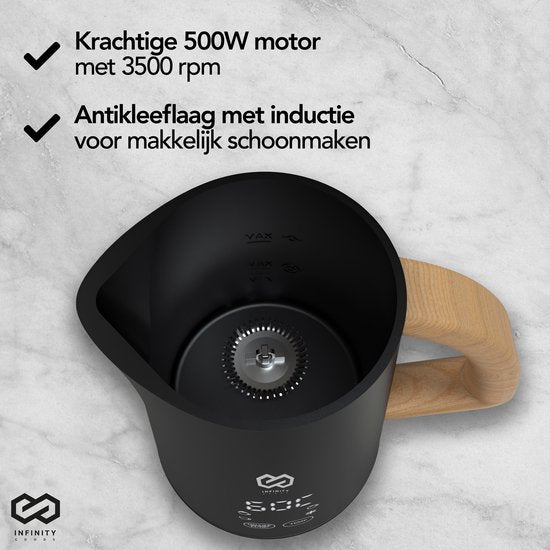 Mousseur à lait - Infinity Goods - Électrique - 4 fonctions - 500ML - Mousseur à lait - chauffage - revêtement antiadhésif - noir