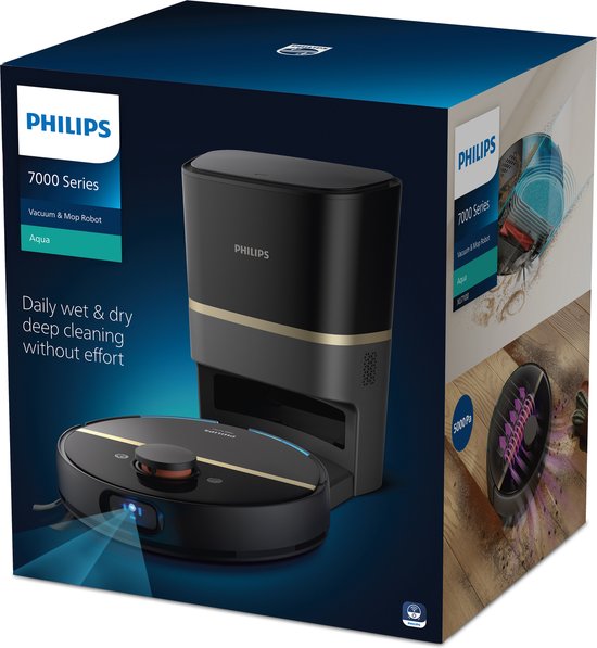 Robot aspirateur - Philips HomeRun Aqua 7000 Series XU7100/01 - Station de charge incluse - Noir/Or