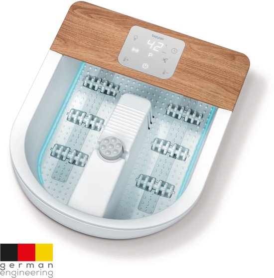 Beurer FB 65 Bain de pieds électrique - Massage des pieds - Massage par vibrations et bulles - Aromathérapie - Infrarouge - Eclairage d'ambiance LED - Chauffage - Champs magnétiques - Rouleaux réflexes pour les pieds - 3 accessoires de pédicure - Jusqu'à