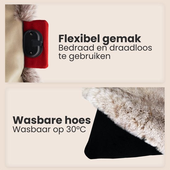 Auronic Heat Cushion - Teddy - 45x60 - Sans fil - Rechargeable - Coussin électrique - Infrarouge - Taupe