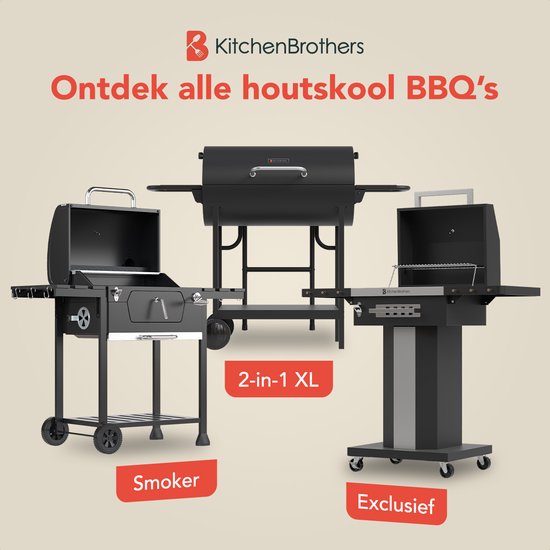 KitchenBrothers 2-in-1 Charcoal BBQ XL - Events réglables - Double BBQ - Tables d'appoint - Grill grill BBQ - Noir