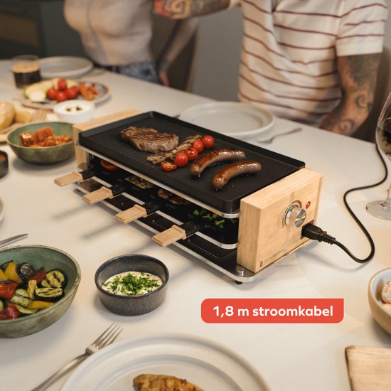 KitchenBrothers Gourmet Set - 950W - Assiette Gourmet 8 personnes - Set avec casseroles et spatules - 46,5 x 23 cm - Bois/Noir