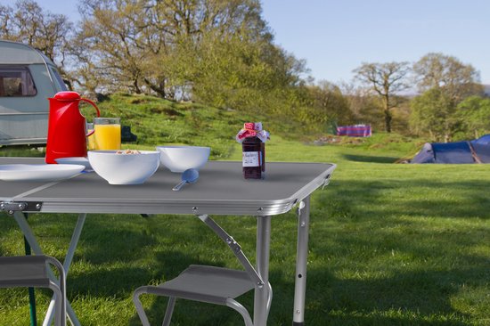 Camp Active Camping Table Set - Table de camping avec 4 tabourets - pliable - légère - compacte - robuste - grise