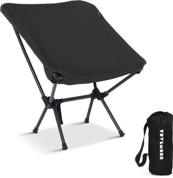 TRVLMORE Chaise de camping - pliable - capacité de charge 100KG - sac de transport inclus - chaise pliante - chaise de pêche - chaise de camping - chaise pliante - noir