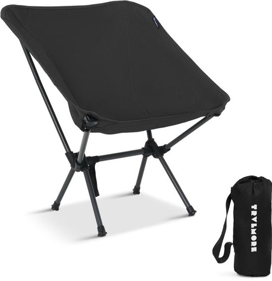 TRVLMORE Chaise de camping - pliable - capacité de charge 100KG - sac de transport inclus - chaise pliante - chaise de pêche - chaise de camping - chaise pliante - noir