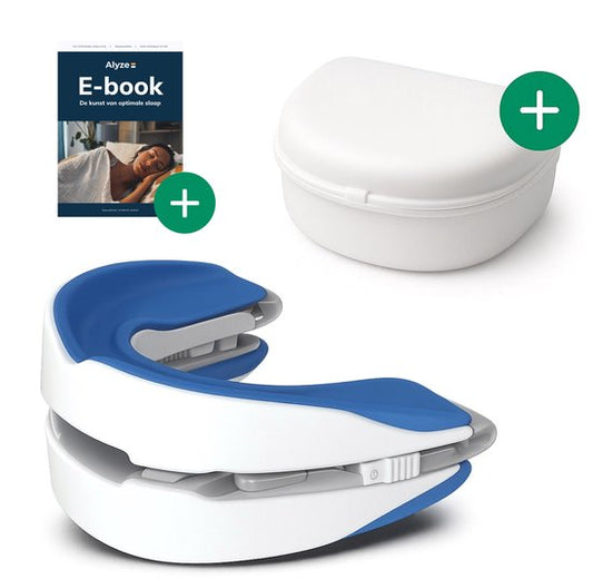 Attelle anti-ronflement - PRO+ - Boîte et livre inclus - Réglable - Pour une bonne nuit de sommeil - Mors de dents - Mors de dents - Transparent sans BPA - Alyze
