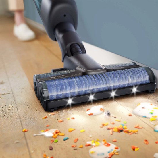 Philips - AquaTrio Cordless 9000 Series - Aspirateur et serpillière - Durée d'utilisation : 116 min - 2 piles incluses (25,2 V) - Sans sac et AquaSpin - Plastique et métal - Noir