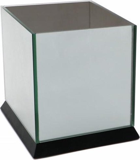 Liva Living - Porte-lumière d'ambiance Magic Cube - 3 bougies & 20 x 9 x 15 cm - avec miroir teinté et effet de réflexion infini - pour l'intérieur et l'extérieur - verre noir et Mdf