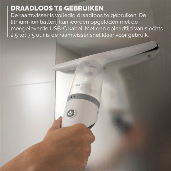 BREND BR-2218 Essuie-vitre électrique et flacon pulvérisateur - Lave-vitre avec système d'aspiration pour éviter les fuites - Avec chiffon de nettoyage supplémentaire - Câble de chargement USB-C - Blanc