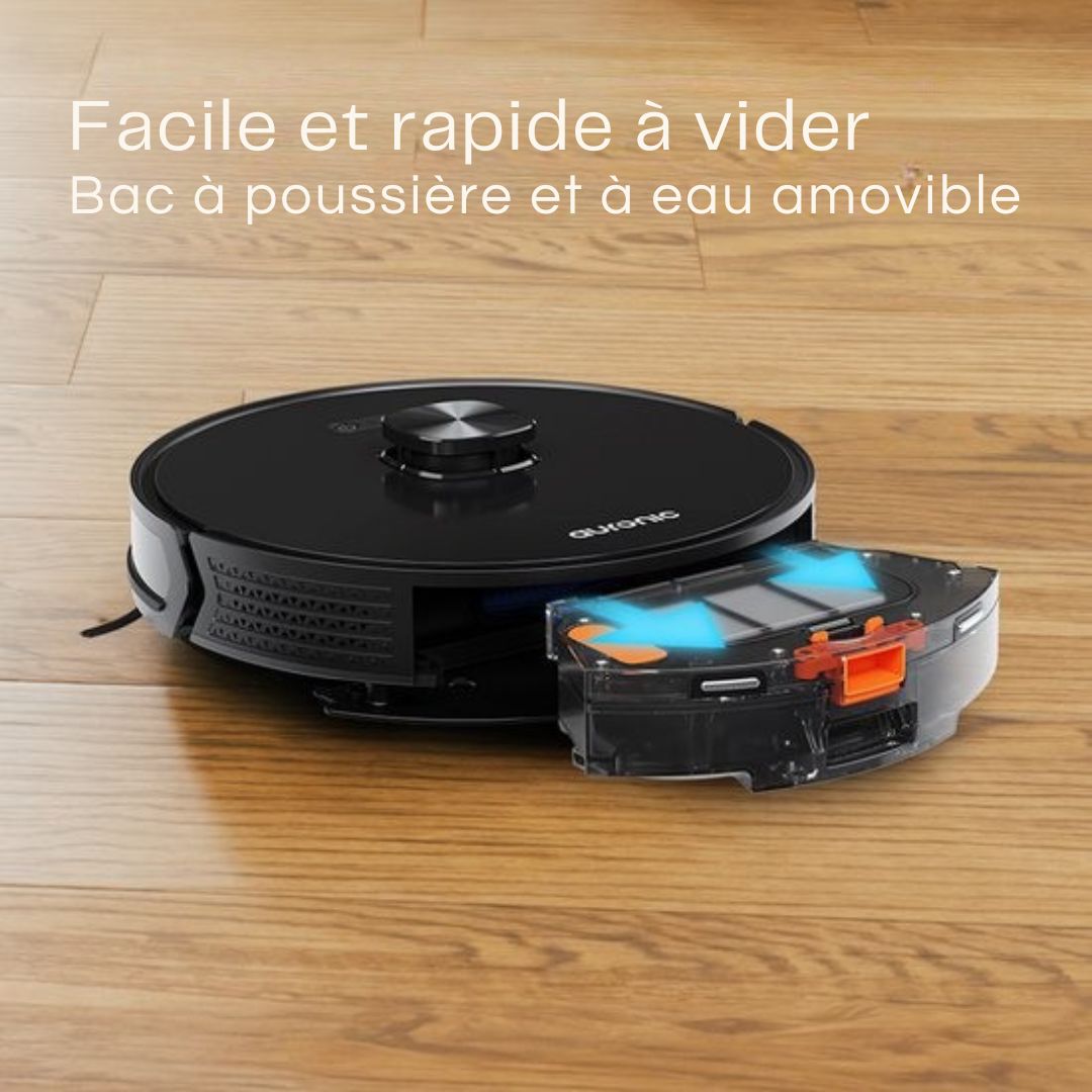 Robot Aspirateur Auronic - Avec fonction balayage - WiFi et App - Station de charge - Animaux domestiques - Navigation laser - Noir