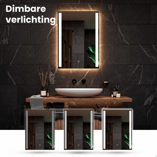 Mirlux Miroir de salle de bain avec éclairage LED et chauffage - Miroir mural rectangulaire - Miroir de douche anti-condensation - 90x65CM
