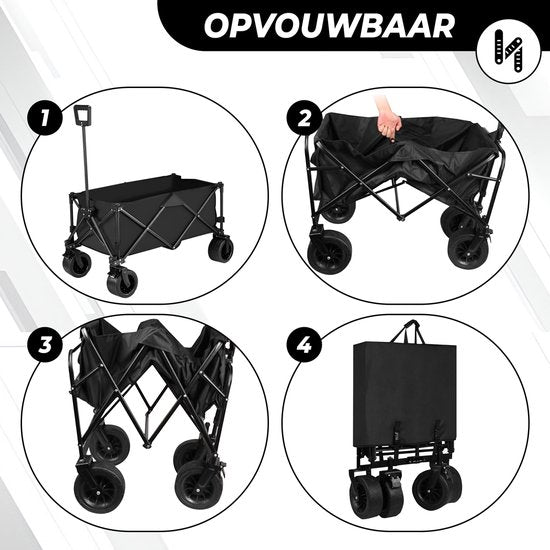 Outbee Bolderkar - Bolderkar pliable - Capacité de 120 litres - Avec blocage des roues - Capacité de charge de 120 kg - Noir