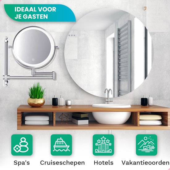 Mirlux Miroir de maquillage avec éclairage Led - rechargeable - grossissement 7X - Miroir grossissant avec lumière - Miroir de rasage - Miroir de salle de bain - Chrome