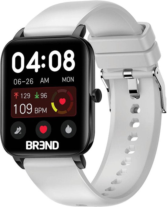 BREND Smartwatch pour femmes et hommes - podomètre, tensiomètre et cardiofréquencemètre - montre de sport - étanche - blanc