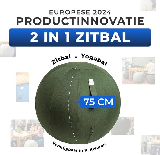 Backerz Boule d'assise 75 CM - Balle d'assise avec housse en lin - Chaise ergonomique pour le bureau et la maison - Balle de yoga de luxe - Vert olive