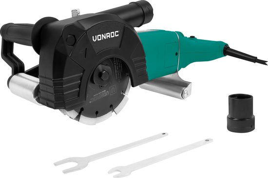 VONROC PRO Trencher- Wall Router - 2400W -150MM - Lame 3-en-1. - Adaptateur pour aspirateur inclus