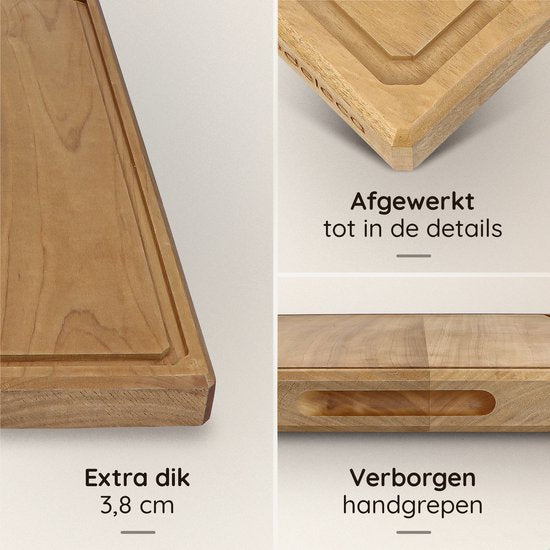 Deleca Planche à découper en teck - Double face avec tranchée à jus / poignées - Grande et épaisse planche à découper en teck - Pour la cuisine, planches à découper durables, planche de service, planche à fromage, planche à boissons, planche à tapas - San