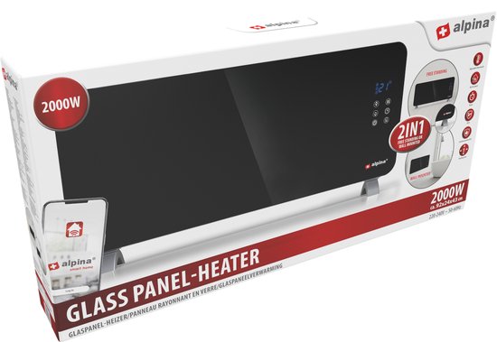 alpina Electric Convector Heater 2000W - Panneau chauffant à température réglable - Fonction minuterie
