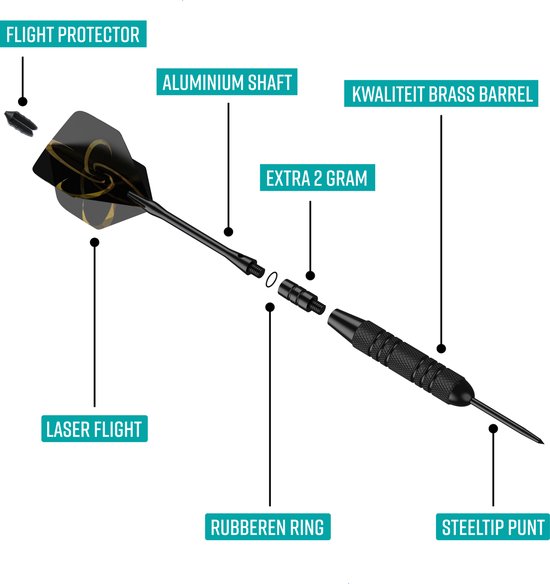 Fléchettes NAPI - 3 Fléchettes (40 pièces) - Fléchettes 23/25 Grammes - Fléchettes en laiton de première qualité - Pointes en acier - Comprend les fléchettes et l'étui.