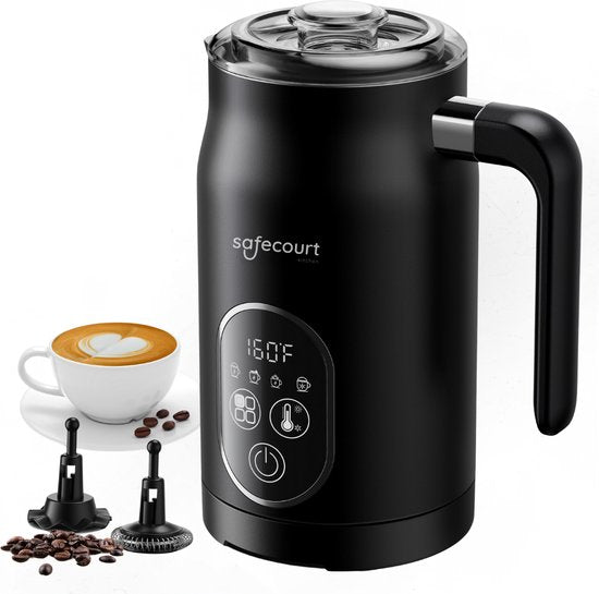 Mousseur à lait électrique Safecourt 350ml- 4-en-1 - Noir