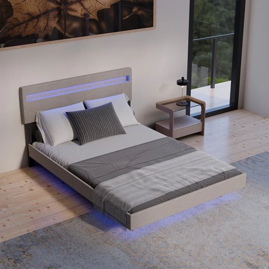 Lit suspendu Lisbon - 140x200cm - Cuir synthétique - Incl. LED - Beige