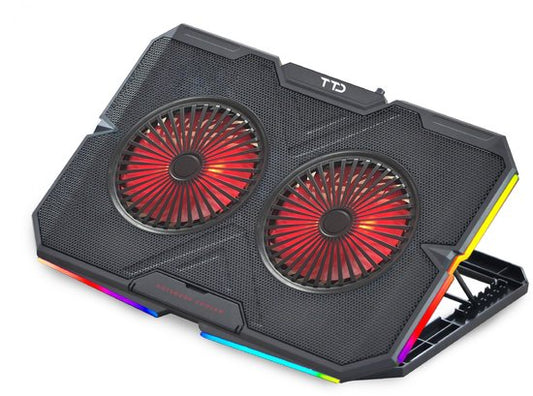 TTD® Premium Laptop Cooler and Adjustable Laptop Raiser - Support pour ordinateur portable réglable - Vitesse de rotation jusqu'à plus de 2400 RPM - Cooling Pad pour ordinateur portable de jeu - Jusqu'à 17 pouces - Port USB supplémentaire - Noir