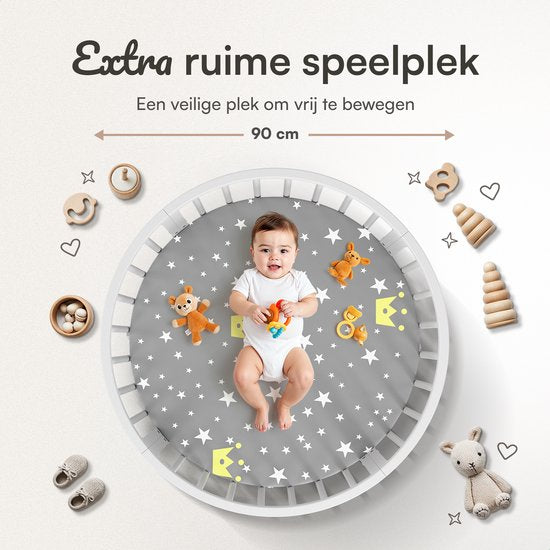 Flowsense Baby Box - Parc pour enfants rond - avec matelas - hauteur réglable - roulettes - blanc
