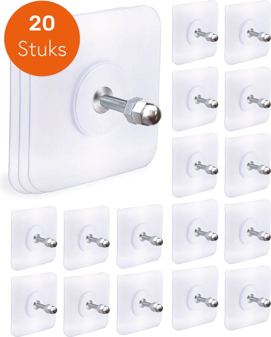 Crochets auto-adhésifs - Pinces à élingues - Clou auto-adhésif - 20 Pièces - acier inoxydable - Extra fort - Skoov