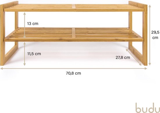Budu Shoe Rack (2 levels) - Bamboo Shoe Rack - Wooden Shoe Cabinet - Shoe Rack wood