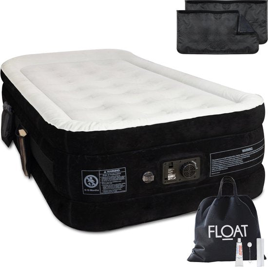 FLOAT VersaVento - Lit gonflable 1 personne avec pompe électrique intégrée - Gonflage rapide en 3 minutes - 2 sacs de rangement en velcro, sac de transport et kit de réparation inclus - 194 x 99 x 45 cm - Matelas gonflable autogonflant pour une personne -