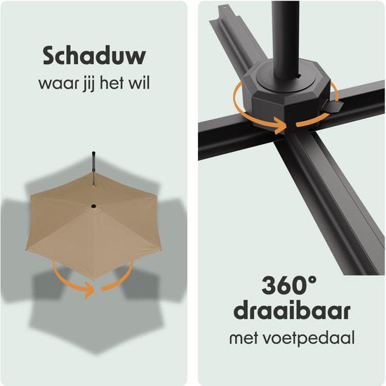 Parasol - LifeGoods - Ø300 cm - 30° inclinable - One-push System - Imperméable - avec housse - Taupe