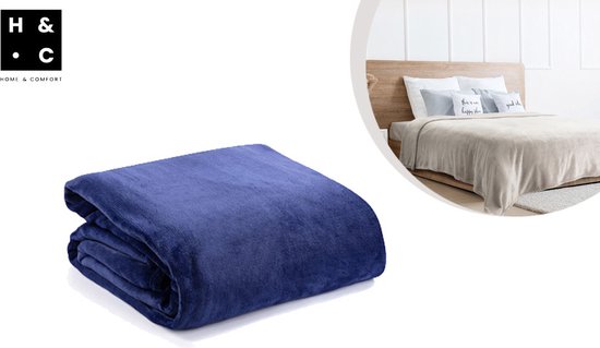 H&C Luxury Plaid 240x220 - Grande couverture - Extra douce - Bleu