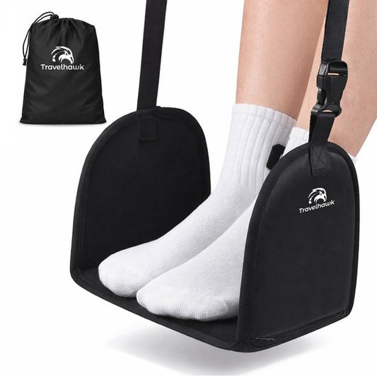 Travelhawk Repose-pieds pour avion - Hamac de pieds pour le voyage - également pour le bus ou le train - compact et léger - noir