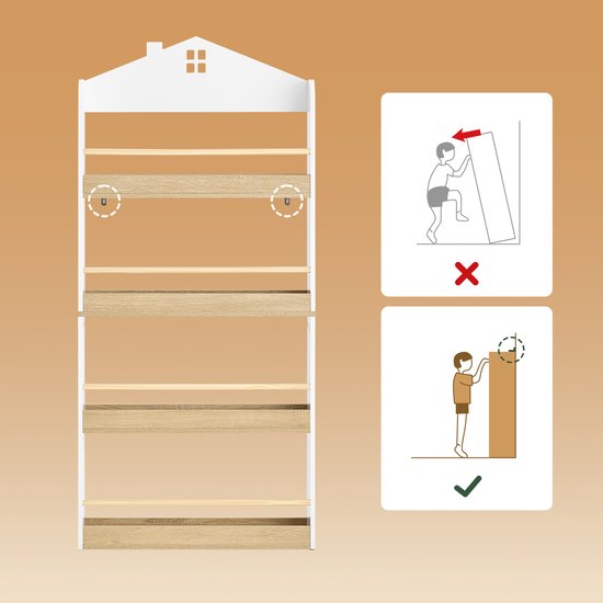 SoBuy KMB121-WN Bibliothèque pour enfants, 4 niveaux, meubles, jouets, bibliothèque, meuble de rangement, étagère, chambre, blanc/naturel, 60 x 15 x 130,5 cm