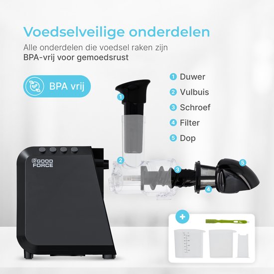 Goodforce Powerful Slowjuicer - Presse-agrumes - Presse légumes et fruits - Avec réservoir à pulpe et à jus - Extracteur de jus - Valeur nutritionnelle maximale