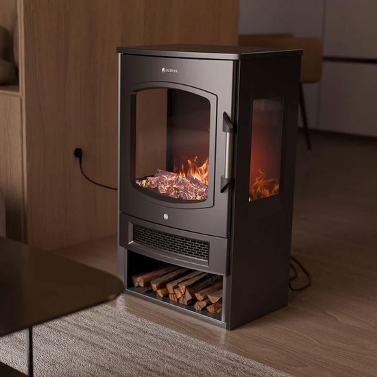 Foyer électrique / Foyer d'ambiance - 1800W - avec effet de flamme, fonction chaleur et contrôle App - Noir, Poêle Freestanding