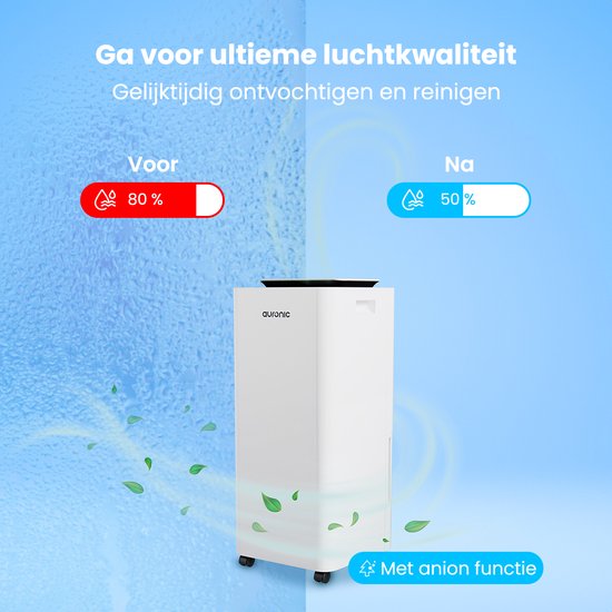 Déshumidificateur et purificateur d'air Auronic - Pro Series - 20L par jour - Fonction Wash-dry - Chambre à coucher, salle de bains et salon - Blanc