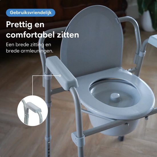 Safe Age® Toilet Chair 3-in-1 - pliable et réglable en hauteur - rehausseur de toilettes et chaise postale avec seau - jusqu'à 160 kg - pour les personnes âgées et le rétablissement - po chair - toilet chair